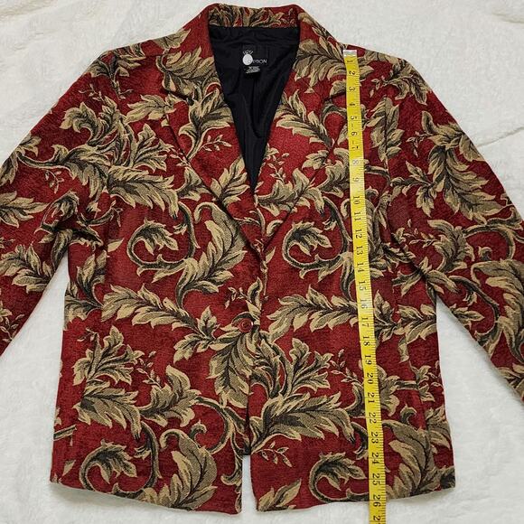 First Option Vintage 90s Red Gold Funky Floral Paisley Brocade Blazer, X-Large - Picture 8 of 12